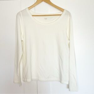 Eileen Fisher Long Sleeve T-Shirt Large cream ivory Scoop Neck organic cotton